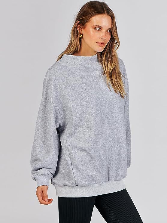 Damen Oversized Sweatshirt mit Stehkragen und geripptem Saum Drune