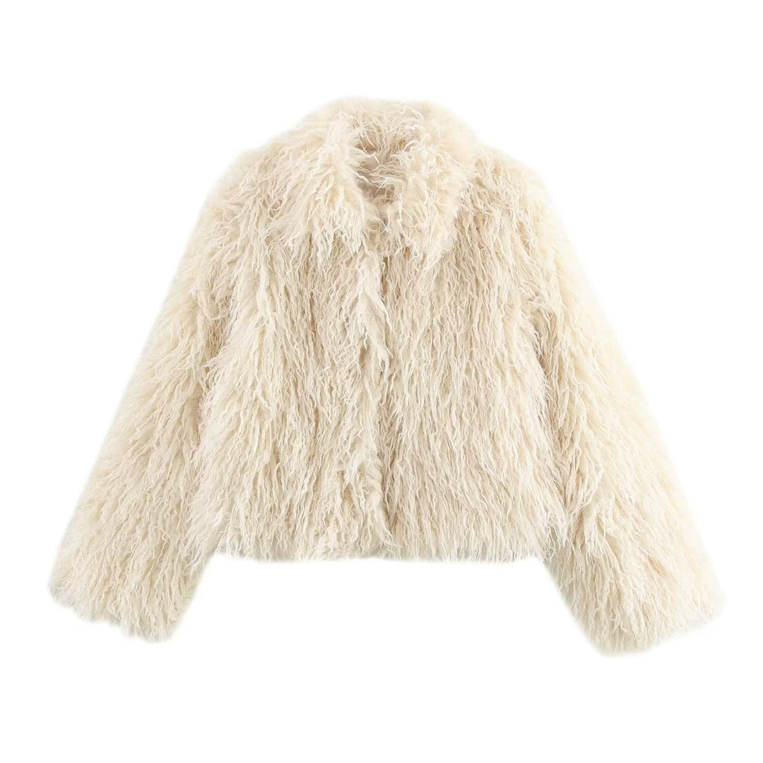 Damen Kurzmantel aus langfaserigem Faux‑Fur mit ausgefranster Shaggy‑Textur und übergroßen Ärmeln Drune