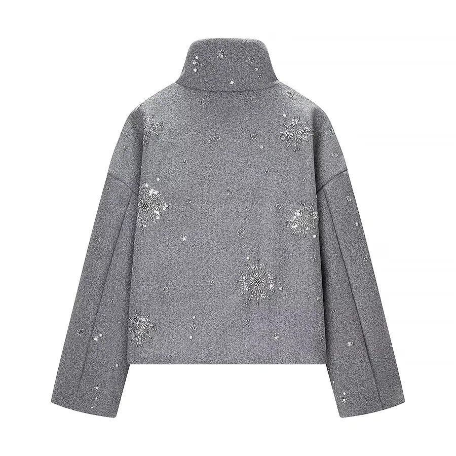 Damen nan boxy Kurzjacke mit hohem Stehkragen und funkelnder Perlen‑ und Paillettenstickerei Drune