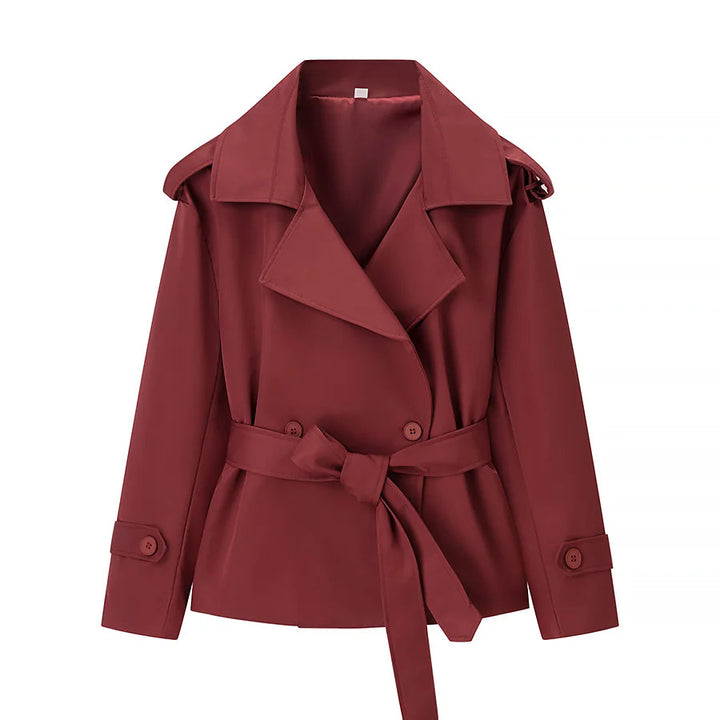 Damen nan kurzer taillierter Trenchcoat mit weitem Revers, Schulterklappen und Bindegürtel Drune