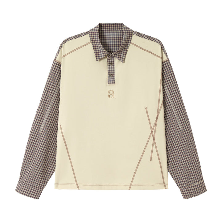 Herren Longsleeve-Polohemd mit Karoärmeln und Kontrastpanel Drune