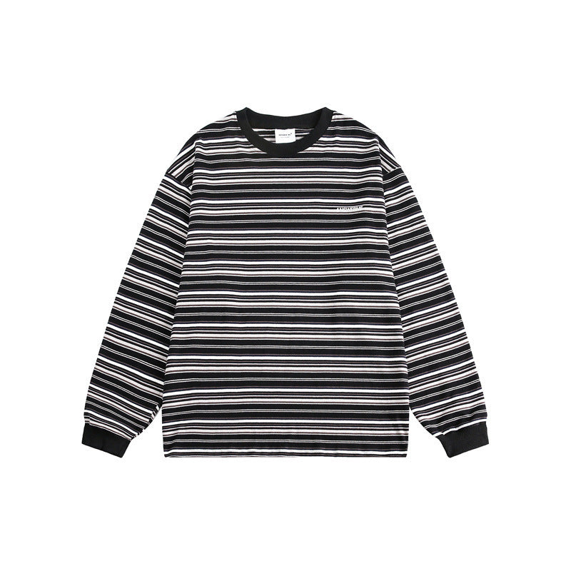 Unisex Oversize-Langarmshirt aus schwerer Baumwolle mit Streifenmuster und geripptem Rundhalsausschnitt Drune