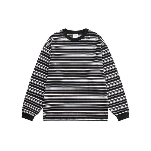 Unisex Oversize-Langarmshirt aus schwerer Baumwolle mit Streifenmuster und geripptem Rundhalsausschnitt Drune