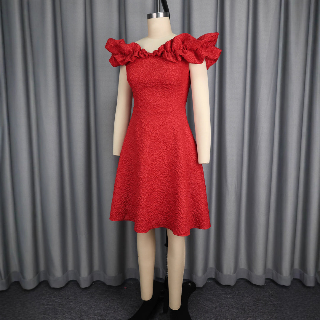 Damen A-Linien Kleid mit Volantärmel Drune