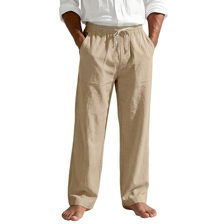 Herren Leinenoptik Relaxhose mit elastischem Bund, Tunnelzug und Seitentaschen Drune