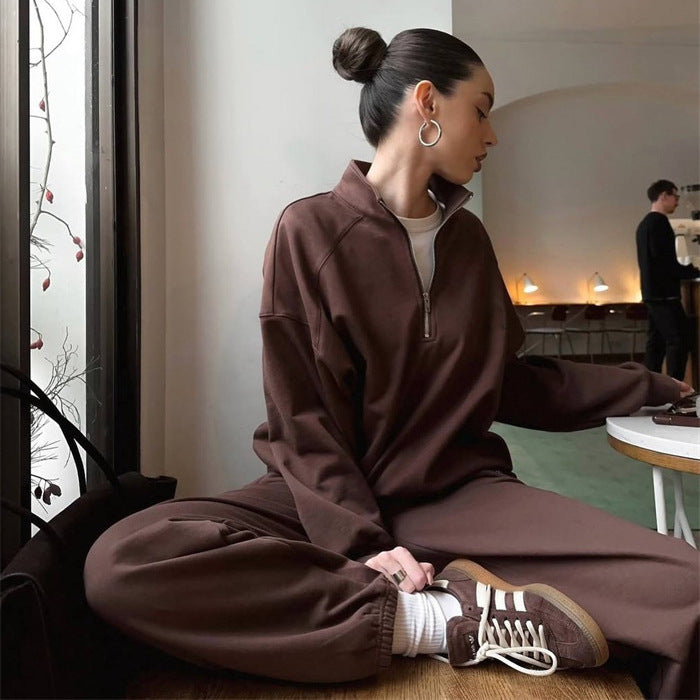 Damen Zweiteiliges Sweatset mit Stehkragen-Halbzip und Relaxed-Oversize-Schnitt Drune