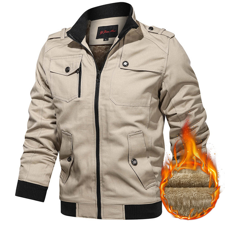 Herren nan gefütterte Utility-Bomberjacke mit Teddyfutter, Schulterpatten und multifunktionalen Taschen Drune