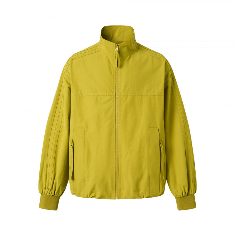 Unisex Leichte Boxy-Outdoorjacke im Trackstil mit hohem Stehkragen, Reißverschlusstaschen und elastischem Saum Drune