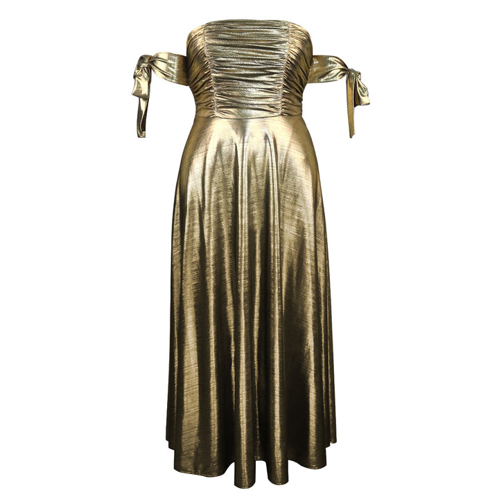 Damen Elegantes Maxikleid mit gerafftem Oberteil und schimmernden Ärmeln Drune