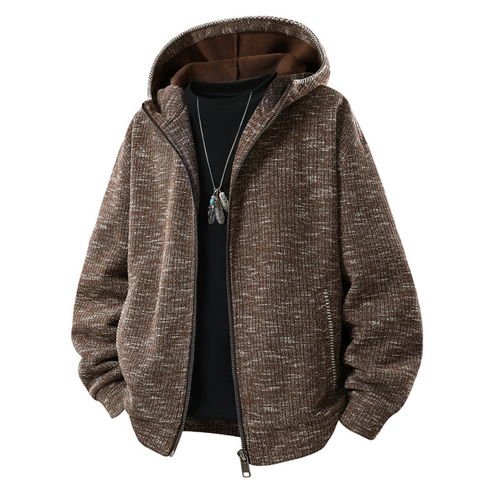 Herren Gepolsterte Strickoptik‑Kapuzenjacke mit Thermofutter und Zwei‑Wege‑Reißverschluss Drune