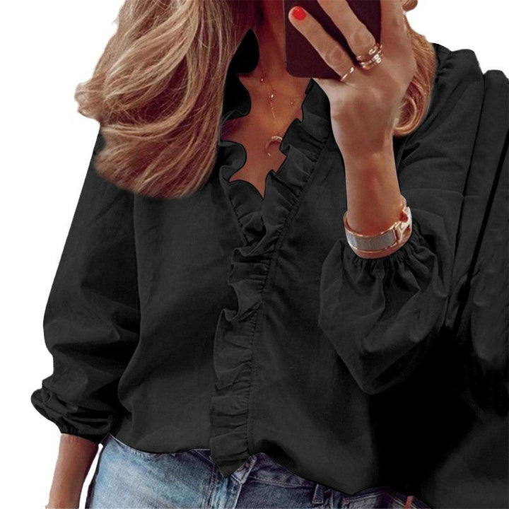 Damen Bluse mit Rüschendetails und elegantem Stehkragen Drune