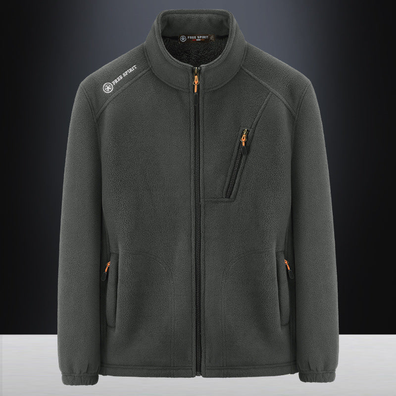 Herren Warme Microfleece-Outdoorjacke mit Brustreißverschluss, Seitentaschen und Stehkragen Drune