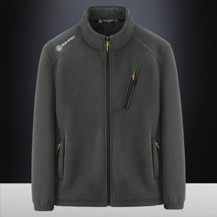 Herren Warme Microfleece-Outdoorjacke mit Brustreißverschluss, Seitentaschen und Stehkragen Drune