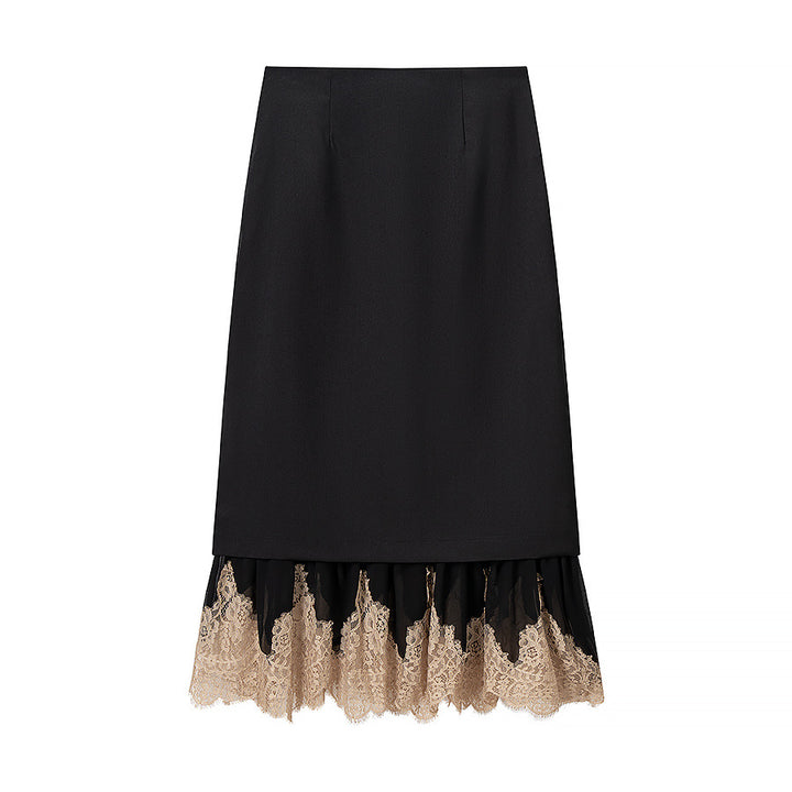 Damen Eleganter Bleistift‑Midirock mit kontrastierender Spitzenunterlage Drune