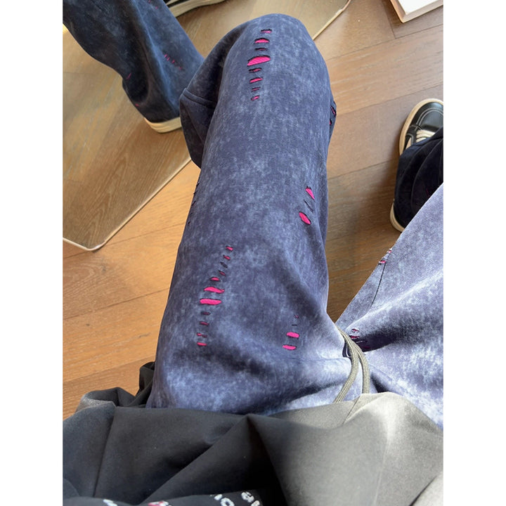 Herren Oversized Cordhose mit Distressed‑Details, weitem Bein und Tunnelzug Drune