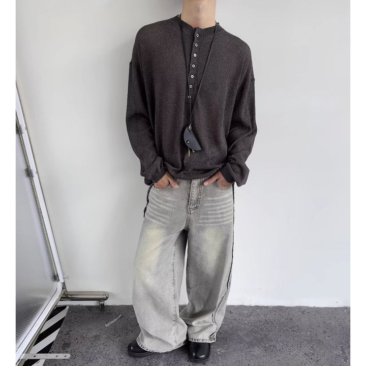 Herren lässiges Langarmshirt mit Knopfleiste Drune