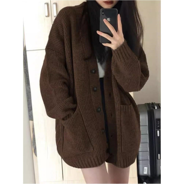 Damen Oversize Strickcardigan mit aufgesetzten Taschen und durchgehender Knopfleiste Drune