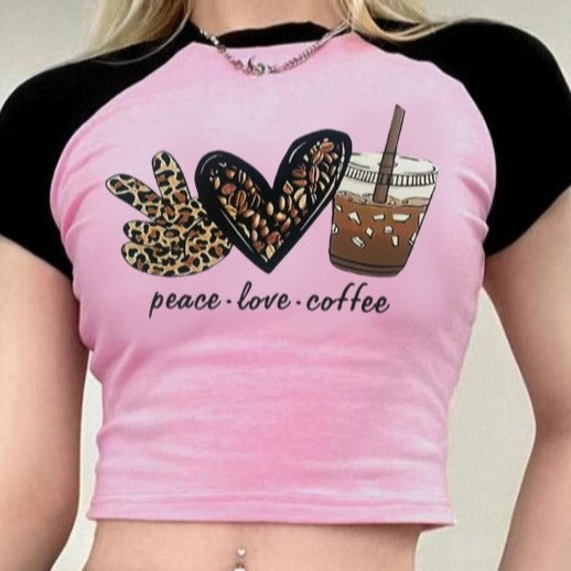 Damen Crop-T-Shirt mit kreativem Kaffee-Motiv und lässiger Passform Drune