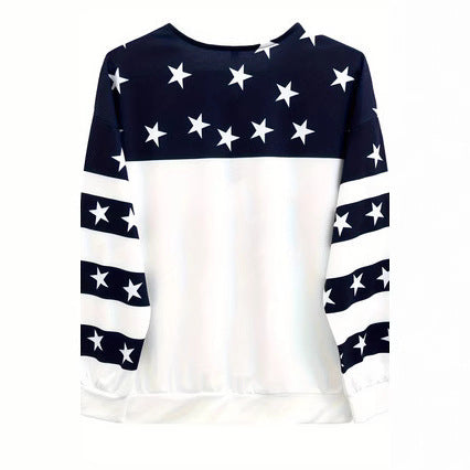 Damen Sweatshirt mit amerikanischem Flaggenmotiv und Sternen Drune