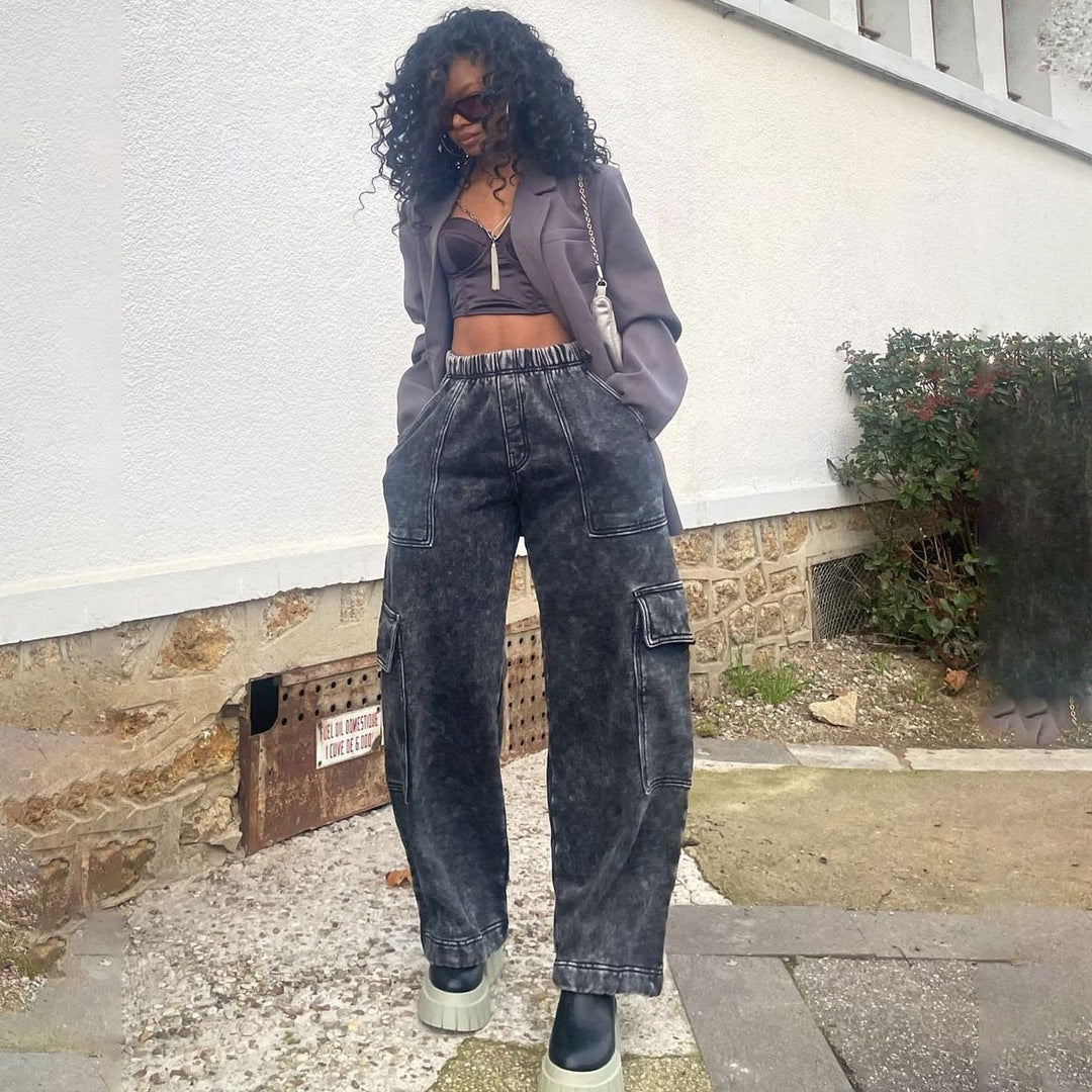Damen Lässige Cargo-Jeans mit weitem Schnitt Drune