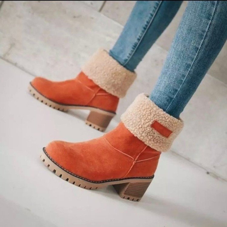 Damen Kurzschaft-Stiefelette mit Teddyfutter, Blockabsatz und Profilsohle Drune