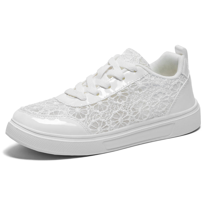 Damen nan eleganter Plateausneaker mit feinem Spitzenbesatz, gepolstertem Fersenkragen und stoßdämpfender EVA-Sohle Drune