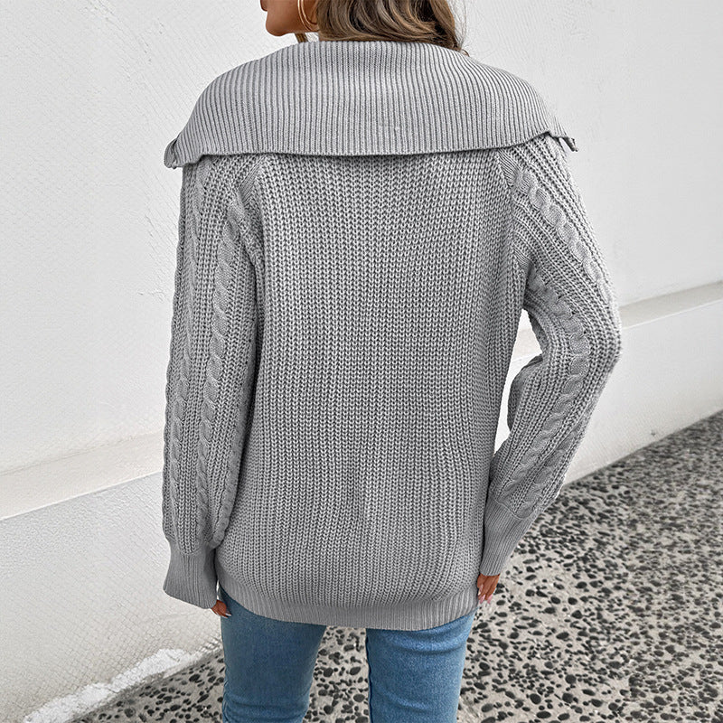 Damen Strick-Halbzip-Pullover mit Kapuze, Zopfstruktur & gerippten Bündchen Drune