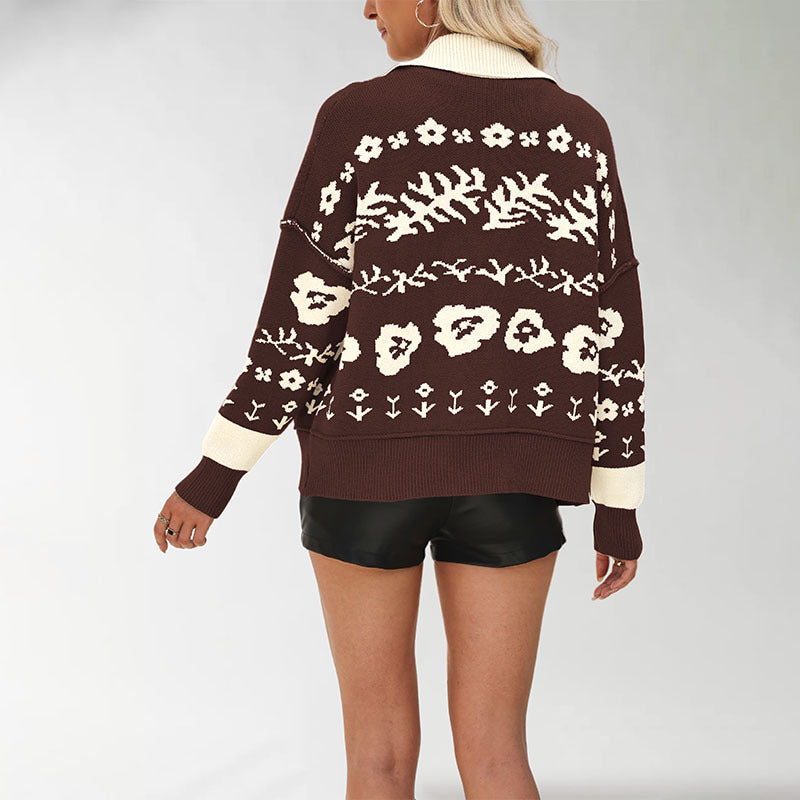 Damen Strickjacke mit floralen Muster und lässigem Schnitt Drune