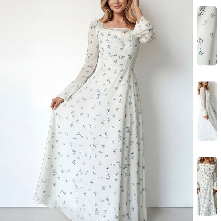 Damen Elegantes Maxikleid mit floralen Applikationen und voluminösen Ärmel Drune