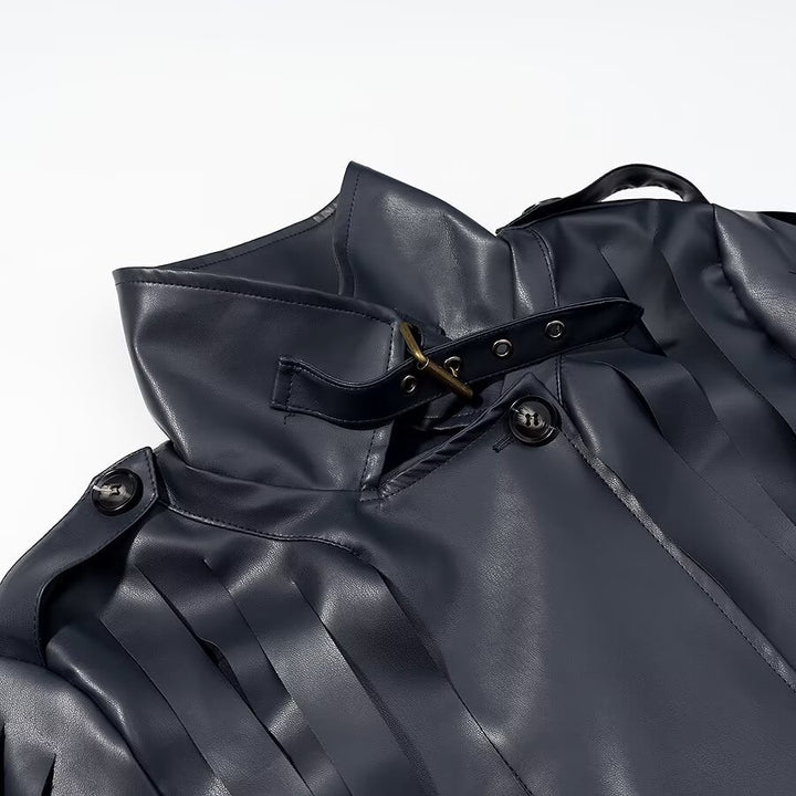 Damen Lederimitat‑Fransenblouson mit Stehkragen und Taillengürtel Drune