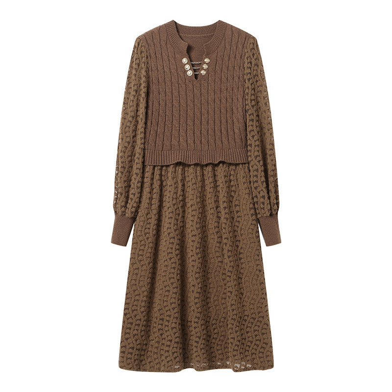 Damen Strickkleid mit strukturiertem Oberteil und eleganter Rockpartie Drune