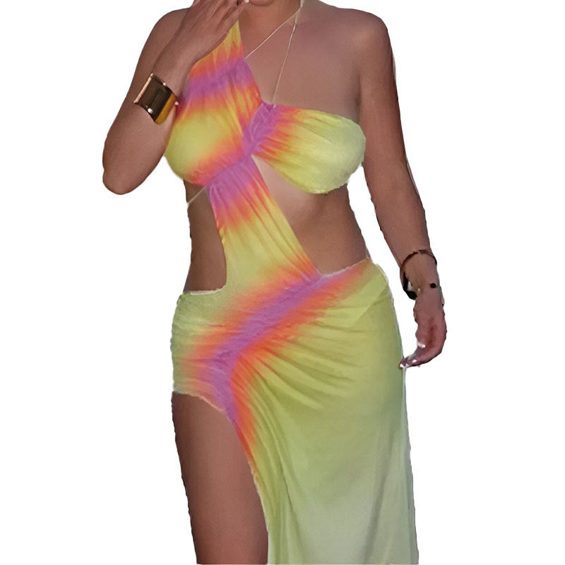 Damen Strandkleid mit asymmetrischem Schnitt und farbenfrohem Batik-Design Drune