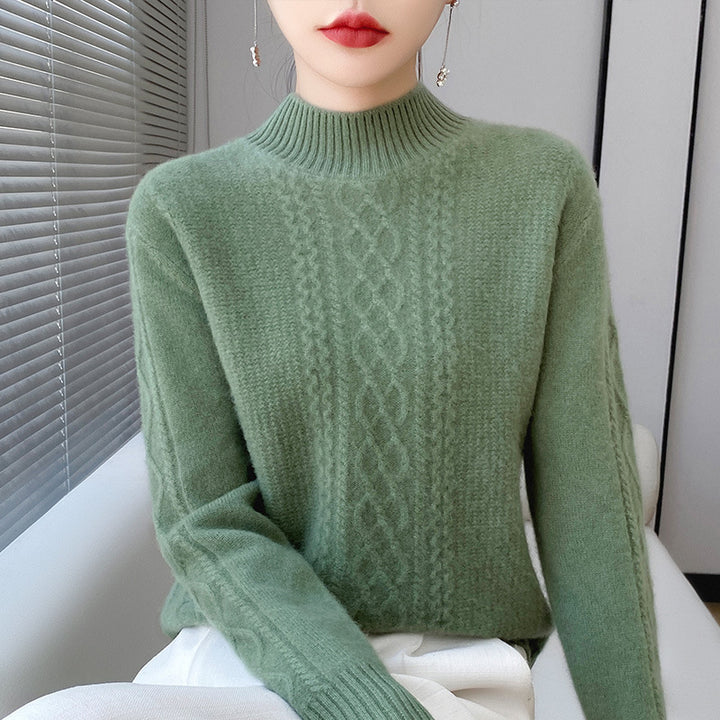 Damen Weicher Zopfstrick-Mockneck-Pullover mit leichtem Mohair-Effekt Drune