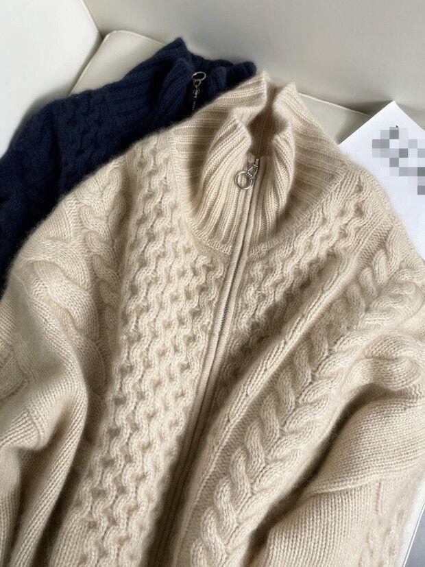 Damen Oversize Zopfmuster-Mockneckpullover aus kuscheligem Mohair‑Look Drune