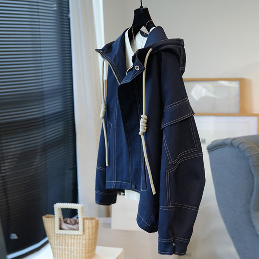 Damen Oversize-Utility-Jacke mit Kapuze, Kordelzug und aufgesetzten Taschen Drune
