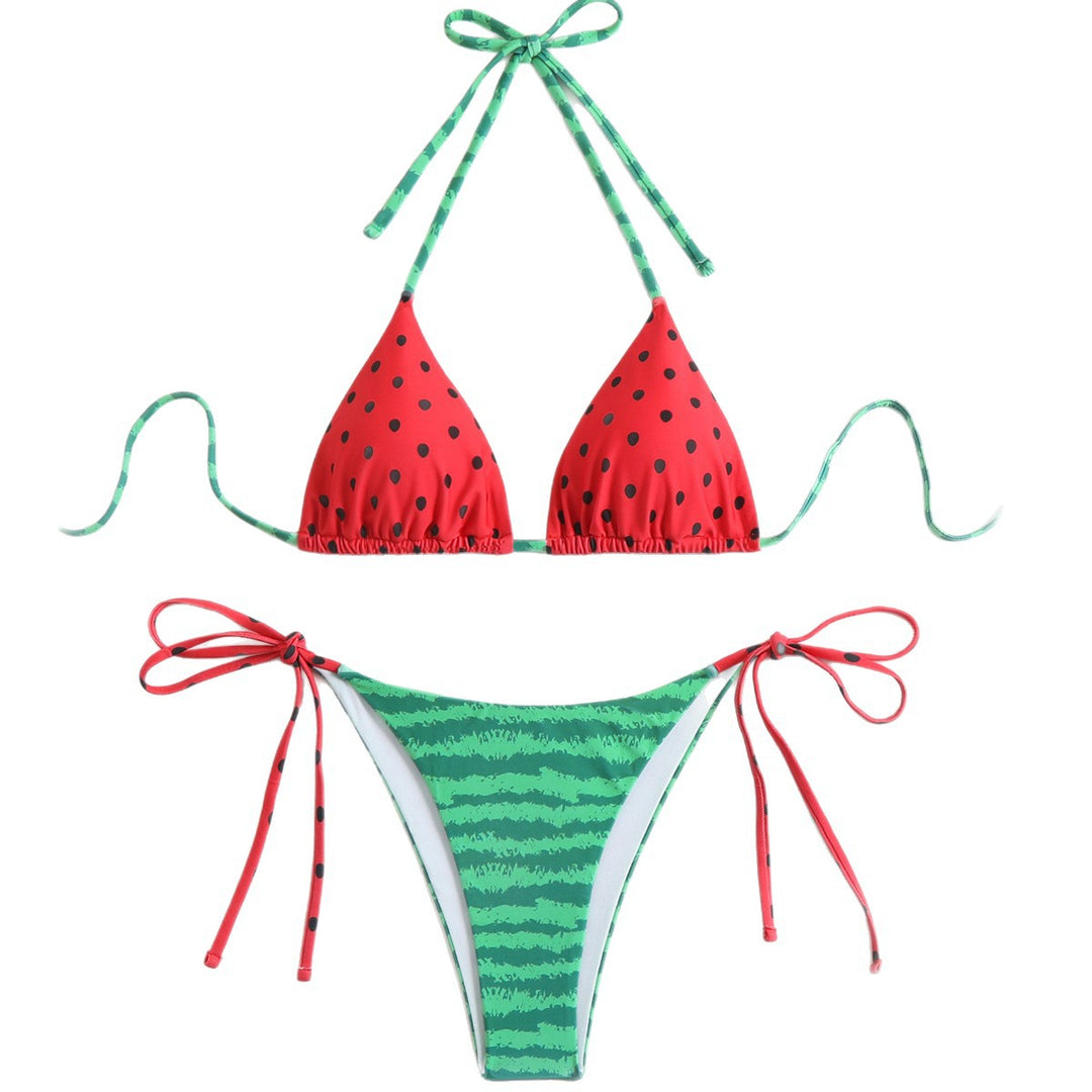 Damen Triangel-Bikini mit verspieltem Obstdesign und verstellbaren Trägern Drune