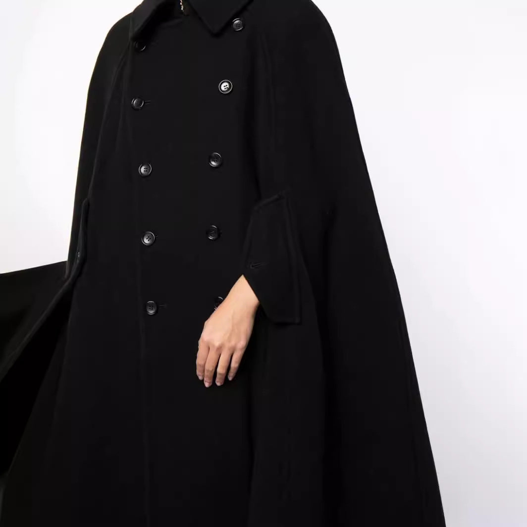 Herren zweireihiger Cape-Mantel aus Wollmix mit Umhangschnitt Drune
