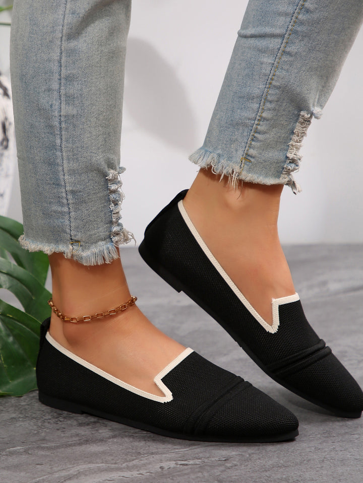 Damen  elegante flache Slipper-Loafer mit spitzer Zehenpartie Strickoptik und gepolsterter Innensohle Drune