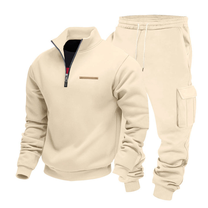 Herren Zip-Pullover- und Cargo-Jogger-Set aus weichem French-Terry Drune