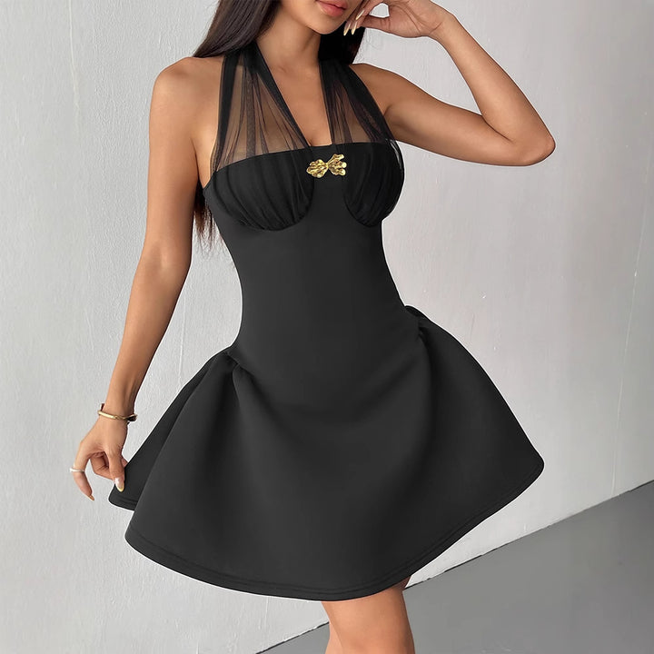 Damen Neckholder Kleid mit eleganter Rüsche und glamouösem Design Drune