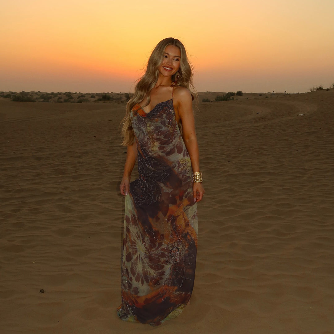 Damen Maxikleid mit verführerischem Halterneck-Design und floralem Muster Drune
