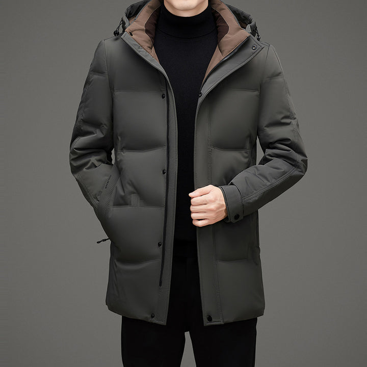 Herren Wattierte Kapuzen-Steppjacke mit verlängertem Schnitt und winddichter Membran Drune