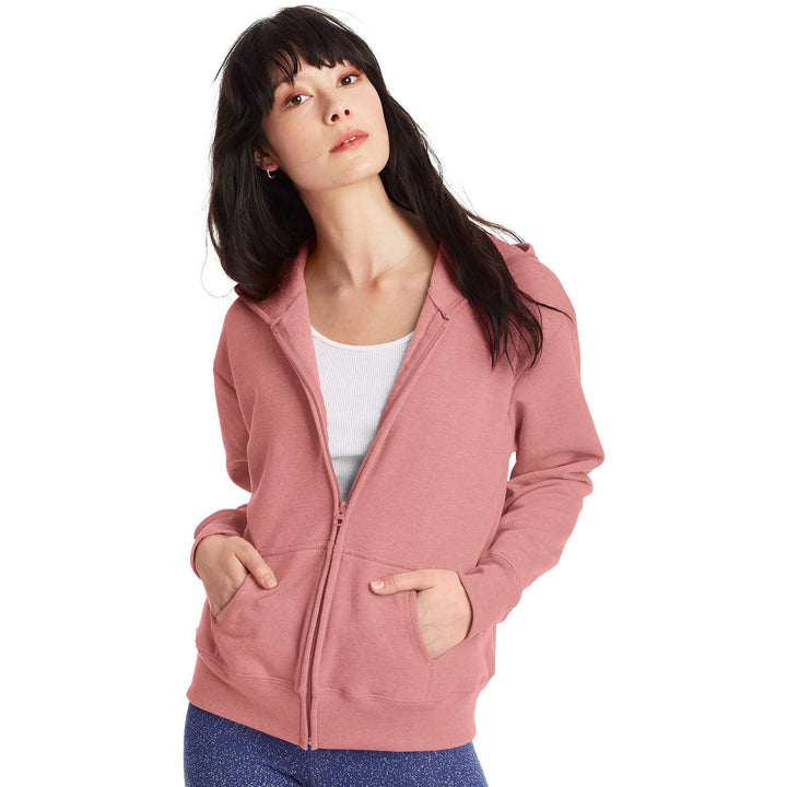 Damen Kapuzen-Sweatjacke mit durchgehendem Reißverschluss, Kängurutaschen und gerippten Bündchen Drune