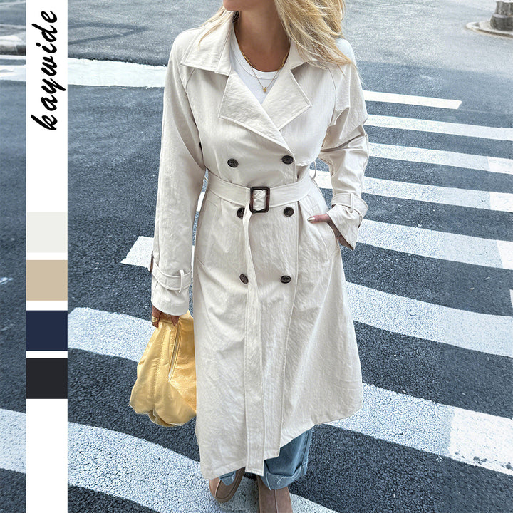 Damen nan klassischer Trenchcoat mit Doppelreihe, Taillengürtel, verstellbaren Manschetten und geraden Knopfleiste Drune