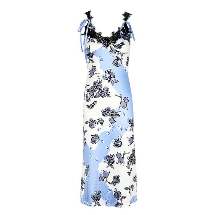 Damen Maxikleid mit floralen Motiven und eleganten Spitzendetails Drune