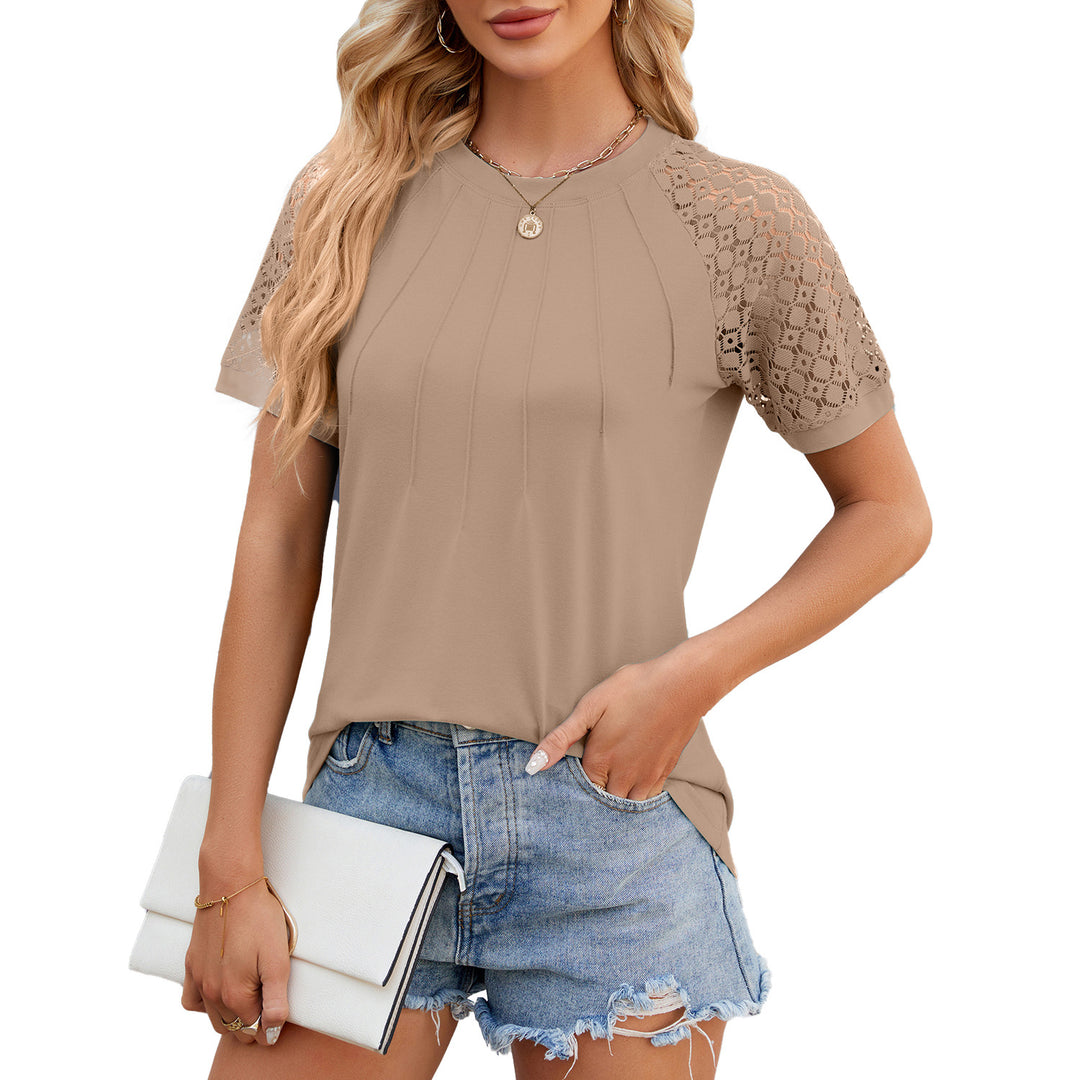 Damen Kurzarmshirt mit feinen Spitzenärmel und eleganter Optik Drune