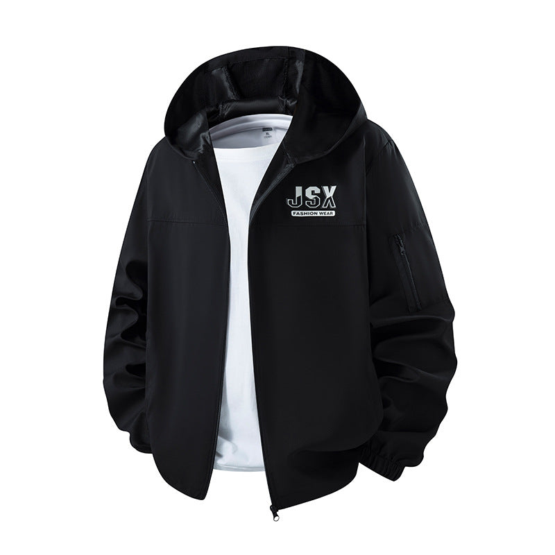 Herren Sportliche Windbreakerjacke mit Kapuze Drune
