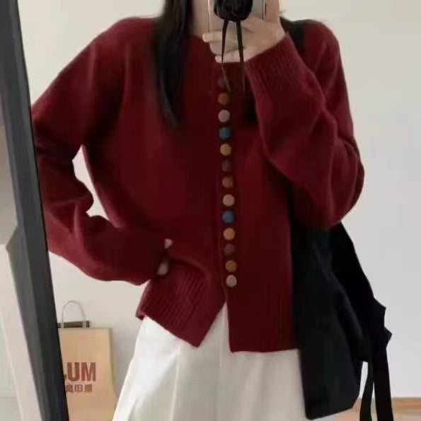 Damen Strickjacke mit bunten Knopfdetails und lässigem Schnitt Drune