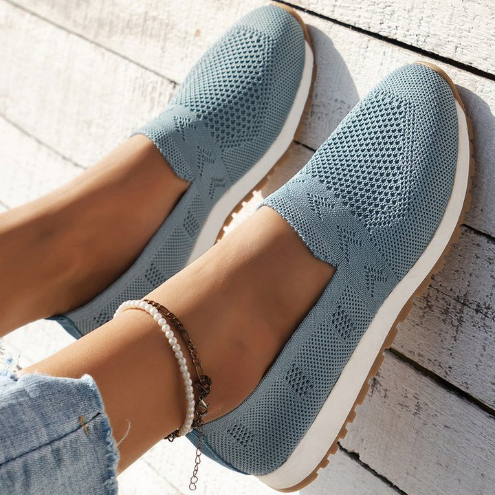 Damen Atmungsaktive Strick-Slipper mit Memory-Fußbett und rutschfester Laufsohle Drune