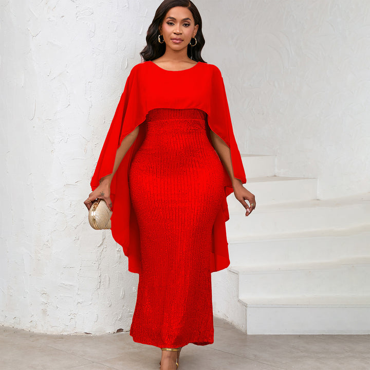Damen Glamouröses Abendkleid mit schimmernden Pailletten und Cape Drune